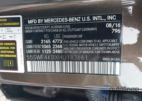 2017 Mercedes-Benz C 300 Luxury 4Matic from USA, damaged, VIN 55SWF4KBXHU183661